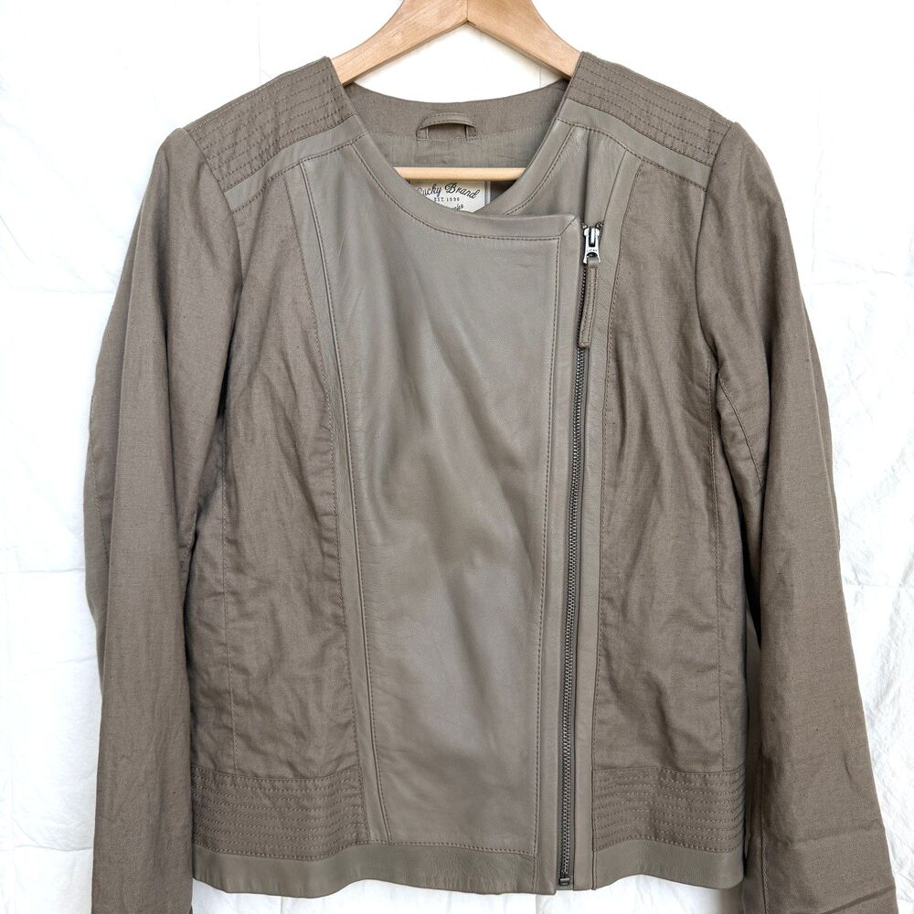 Lucky Brand Brown Tan 100% Lamb Leather Moto Zip-Up Jacket Neutral Size Medium